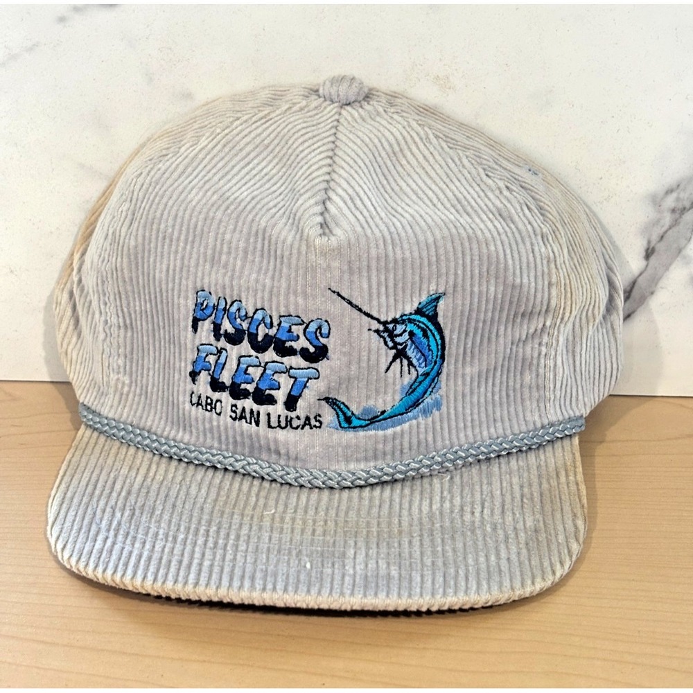 Vintage AmaPro Pisces Fleet Cabo San Lucas Corduroy Snapback Fishing Hat RARE